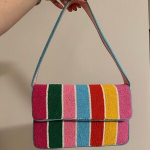NEW beaded purse handbag striped shoulder bag